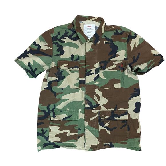Supreme Military Woodland Camo Utility Short Sleeve Button Up Shirt Size XL - Picture 1 of 7